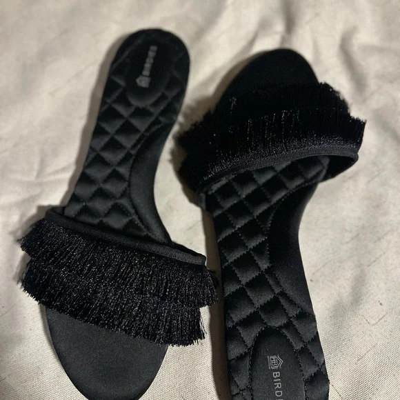 Birdies Black Quilted Fringe Slides - Picture 5 of 10